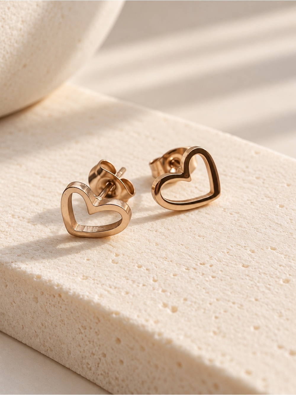 Rose Gold Heart Outline Stud Earrings - Gold Plated